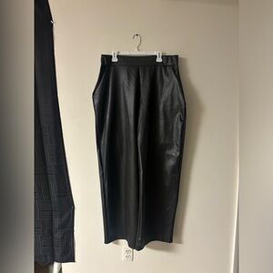 NWT PrettyLittleThing Black Faux Leather Wide Leg Pants Size 16 High Rise